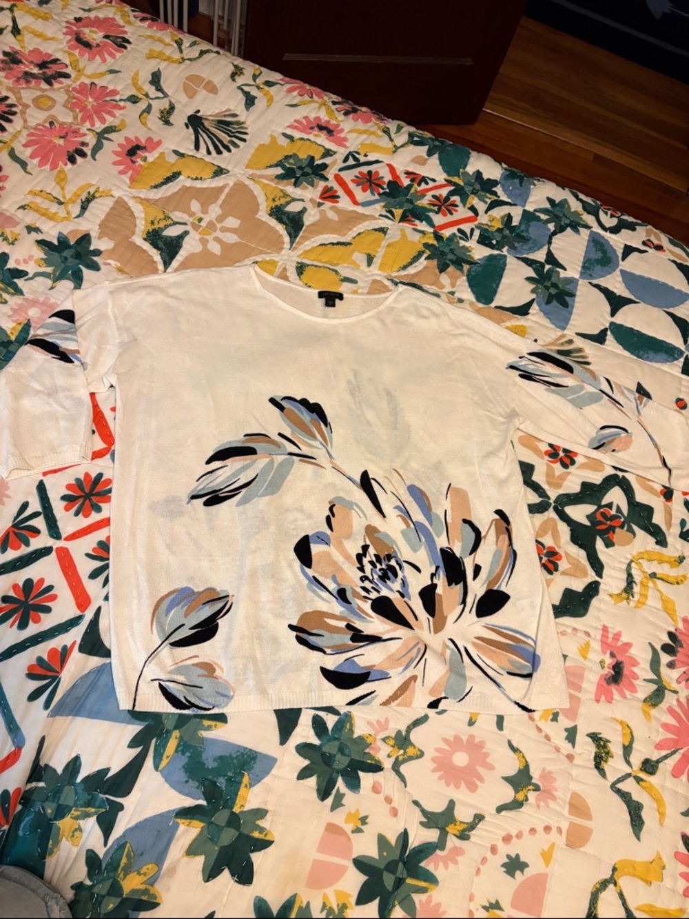 J. Jill White Knit Top with Floral Accent